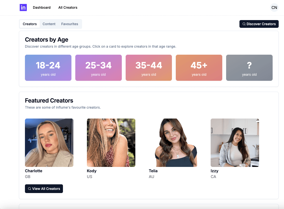 Influme Dashboard Preview